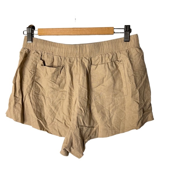 Oh Polly Linen Blend Tan Shorts - Picture 2 of 3